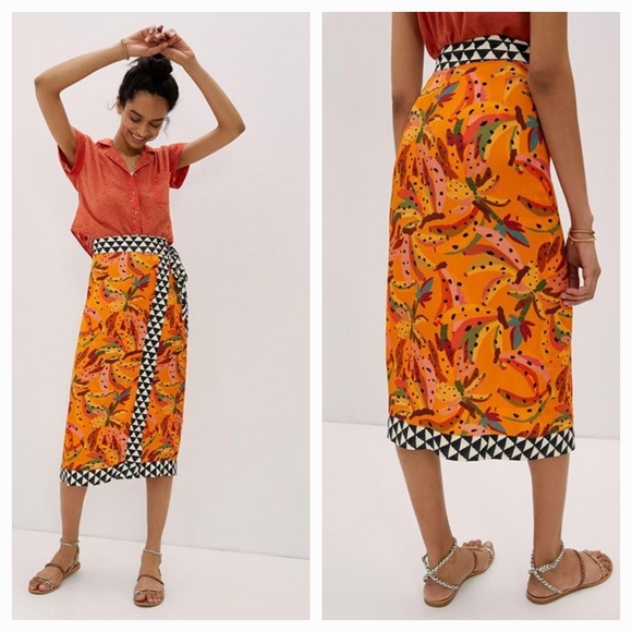 Vibrant Orange Patterned Skirt - Picture 1 of 2